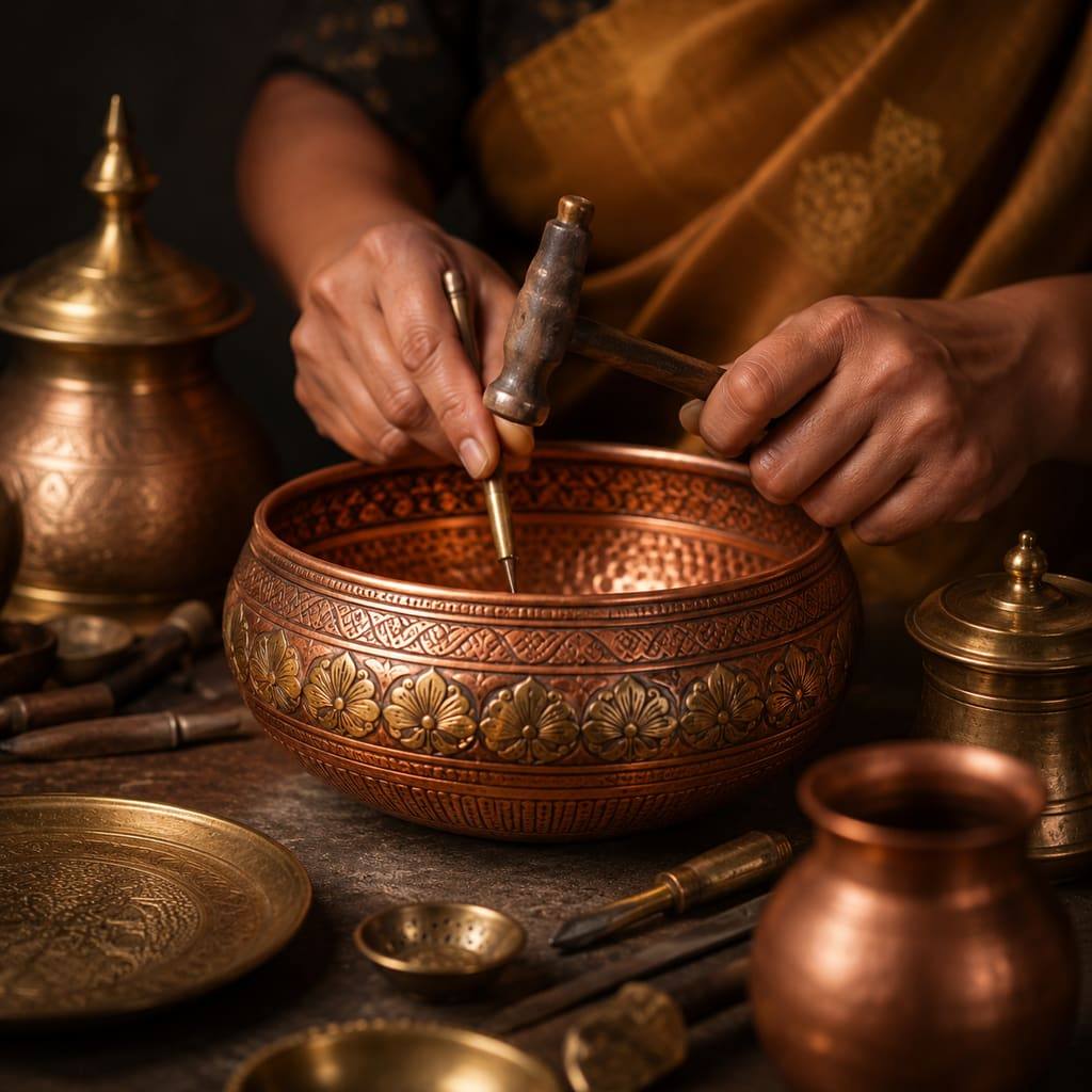 Artisan crafting brass and copper products